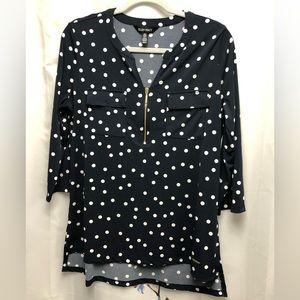 Ellen Tracy Navy/white polka dot blouse.  Size M